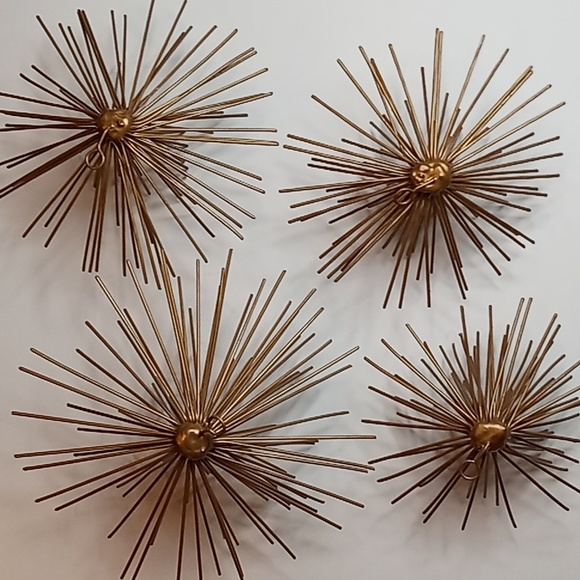 Art Vintage Sputnik Pom Gold Metal Sea Urchin Wall Sculptures 4 Pc Poshmark